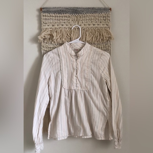 Faherty Janice Organic Cotton Long Sleeve Pintuck Bib Top in Miko Stripe XS - Picture 3 of 6